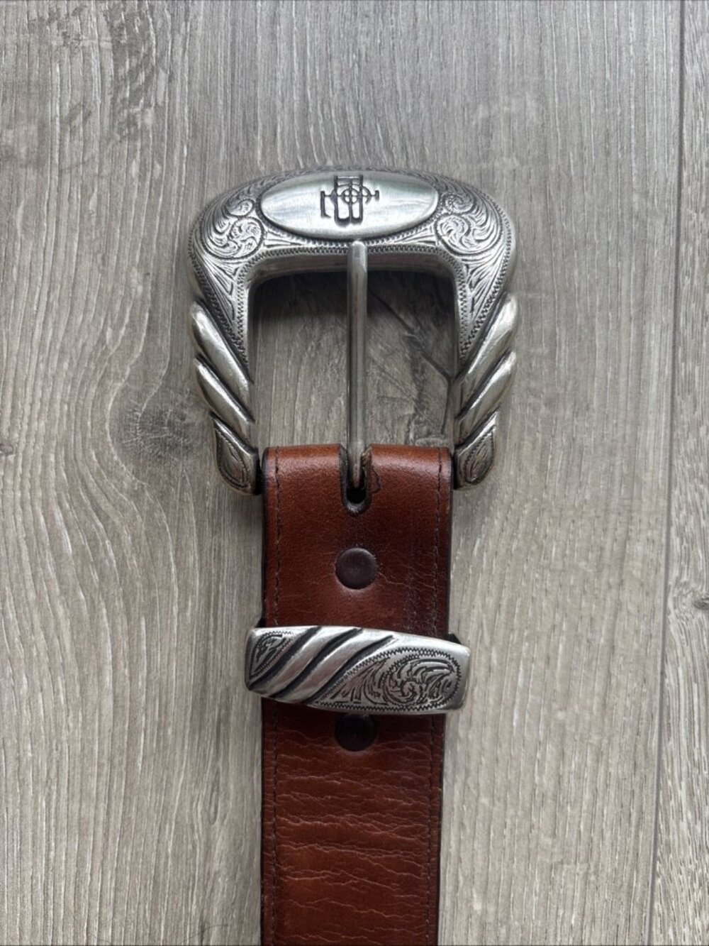 Lucchese Brown Leather Western Belt Handmade Silver Buckle Women Size 36 Rodeo